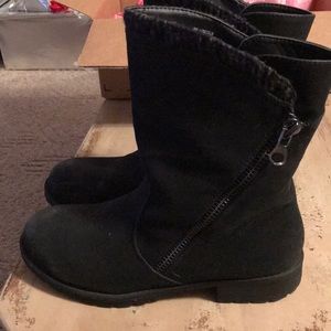 Mid calf short black ankle boots